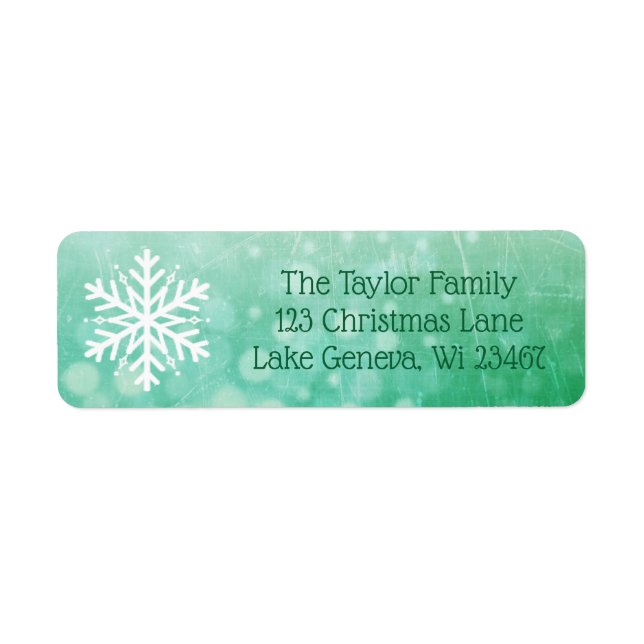 Green Christmas Snowflake Holiday Label (Front)