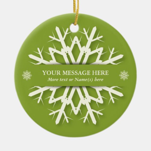 Green Christmas Snowflake  Name and Message Photo Ceramic Ornament