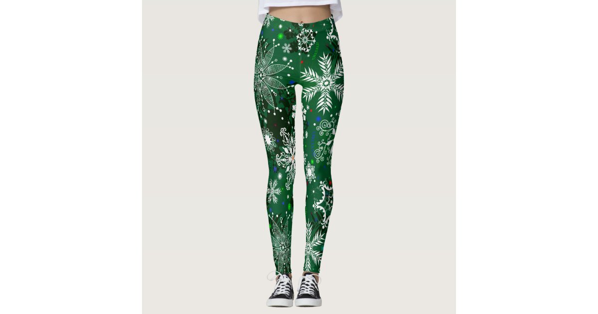 Green Christmas snowflake pattern leggings