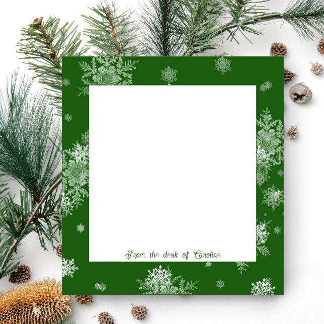 Green Christmas Snowflakes Notepad (Green Christmas Snowflakes Personalized Notepad)