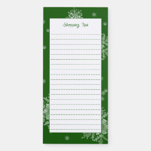 Green Christmas Snowflakes Shopping List Magnetic Notepad