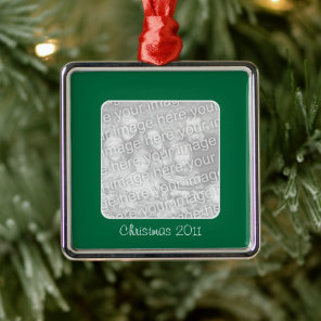 Green Christmas Square Border Photo Metal Ornament