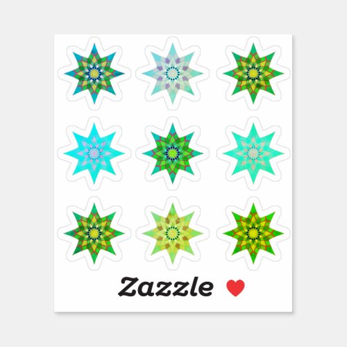 Green Christmas Stars colorful sticker pack
