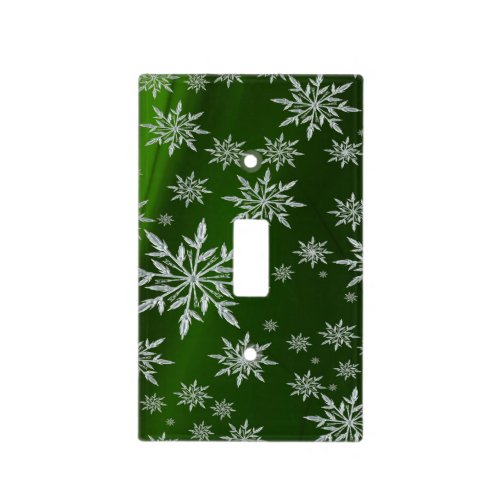 Green Christmas stars with white ice crystal Light Switch Cover