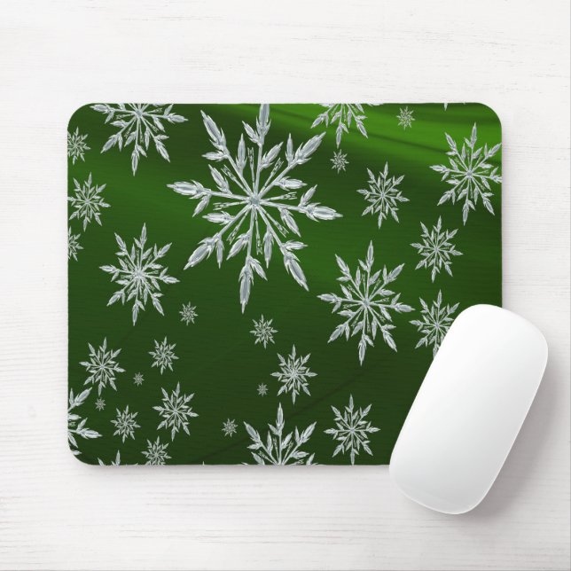 Green Christmas stars with white ice crystal Mouse Pad (With Mouse)