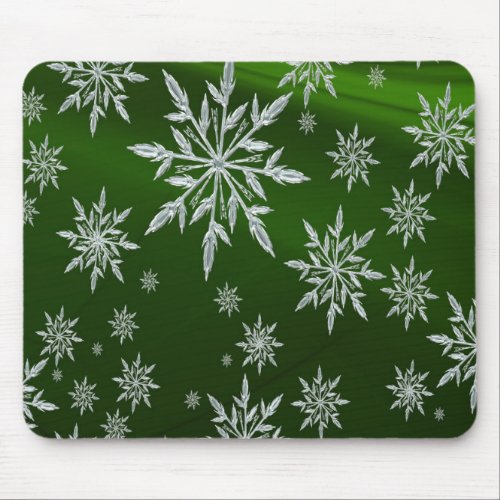 Green Christmas stars with white ice crystal Mouse Pad