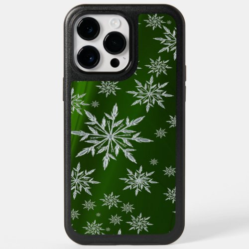 Green Christmas stars with white ice crystal  OtterBox iPhone 14 Pro Max Case