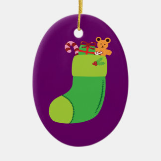 Green Christmas Stocking Ceramic Ornament
