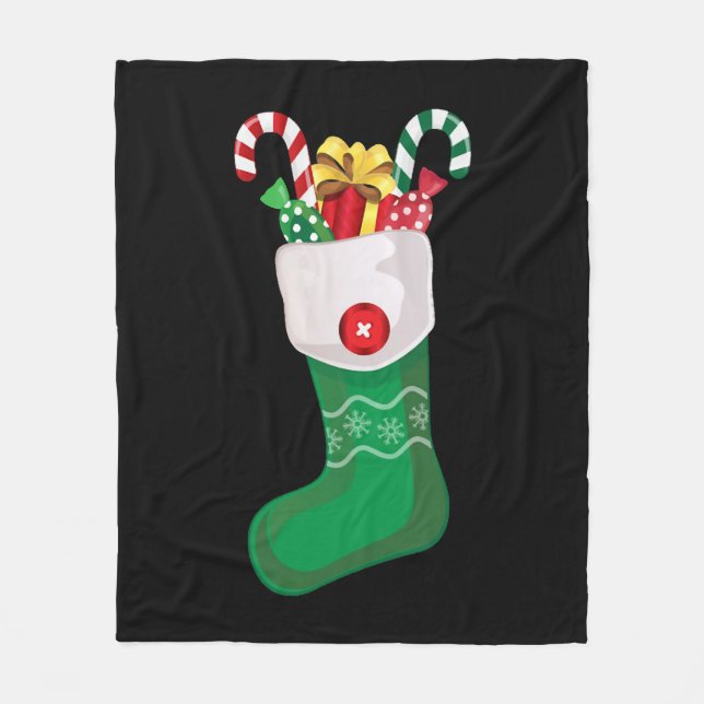 Green Christmas Stocking Fleece Blanket (Front)
