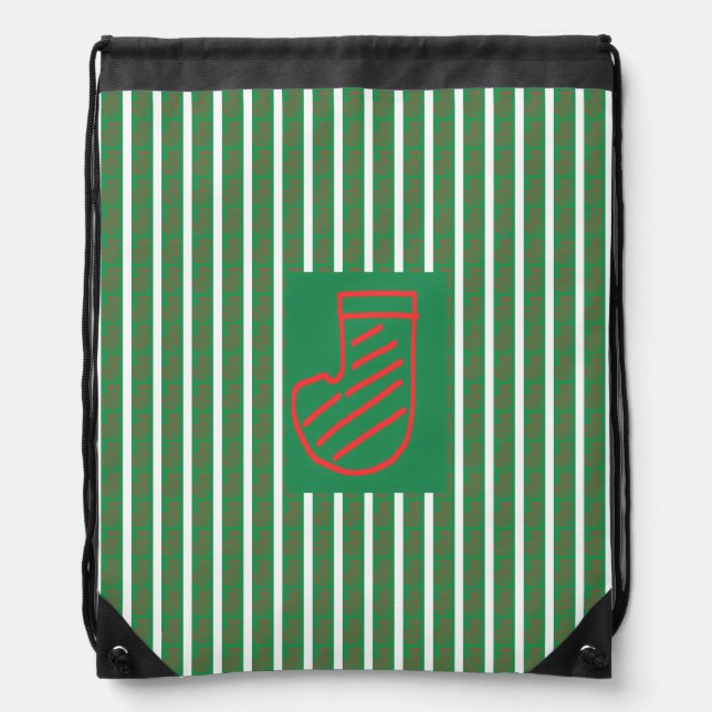 Green Christmas Stocking on Green Drawstring Bag (Front)