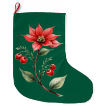Green Christmas stocking with floral motif