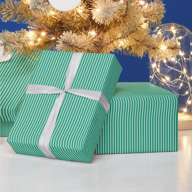 Green Christmas Stripe Classic Holiday Pattern Wrapping Paper (Holidays)