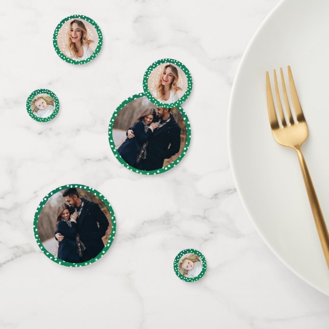 green Christmas Table Decor Custom Photo Confetti (Group)