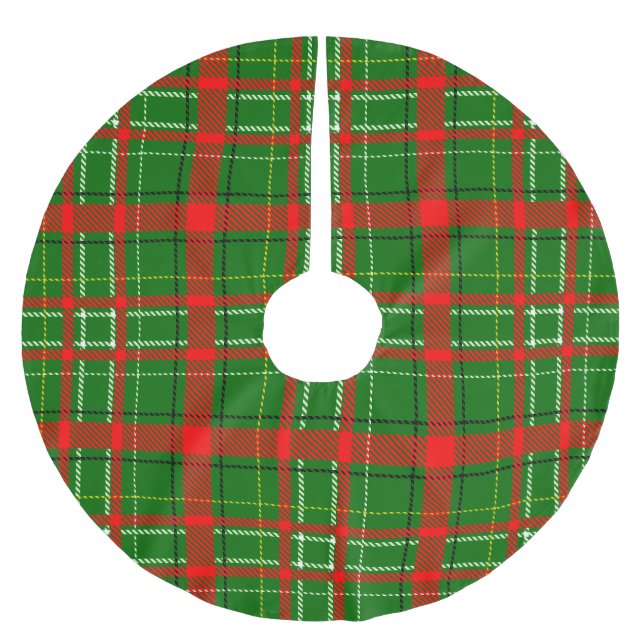 Green Christmas Tartan Plaid Pattern Design  Brushed Polyester Tree Skirt (Front)