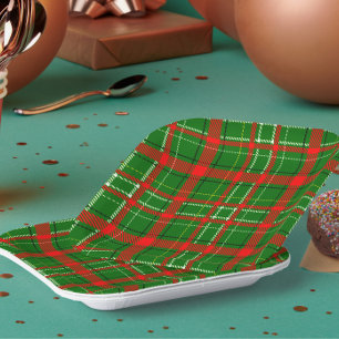 Green Christmas Tartan Plaid Pattern Design Paper Plates