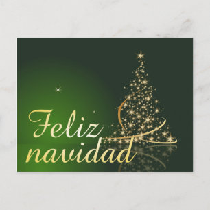 Green Christmas theme with Christmas tree. Holiday Postcard