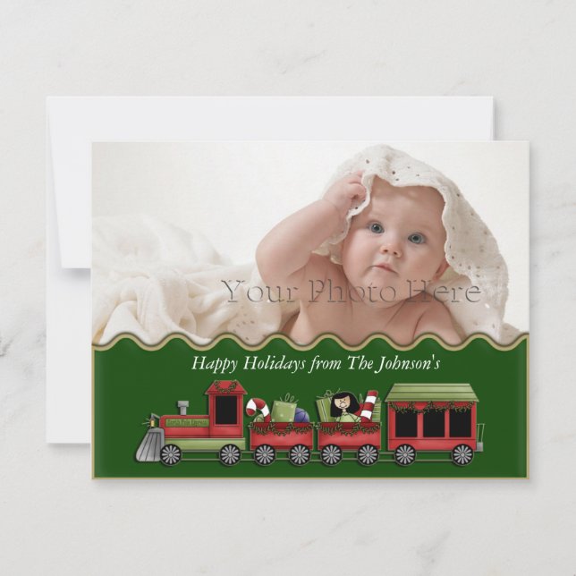 Green Christmas Train Photo Card (Front)