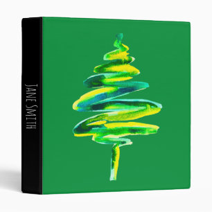 Green Christmas tree abstract watercolor 3 Ring Binder