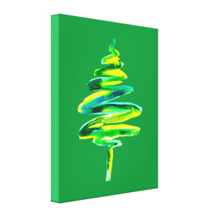 Green Christmas tree abstract watercolor Canvas Print