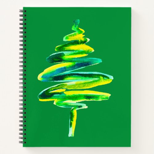Green Christmas tree abstract watercolor Notebook