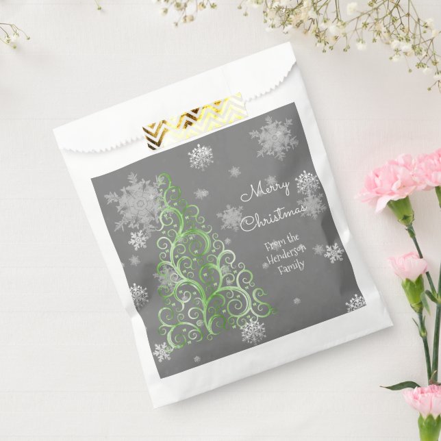 Green Christmas Tree and Snowflakes Favor Bag (Sealed)