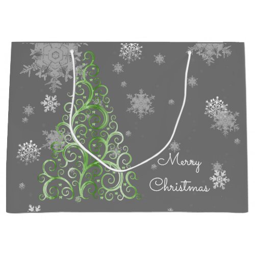 Green Christmas Tree and Snowflakes Gift Bag