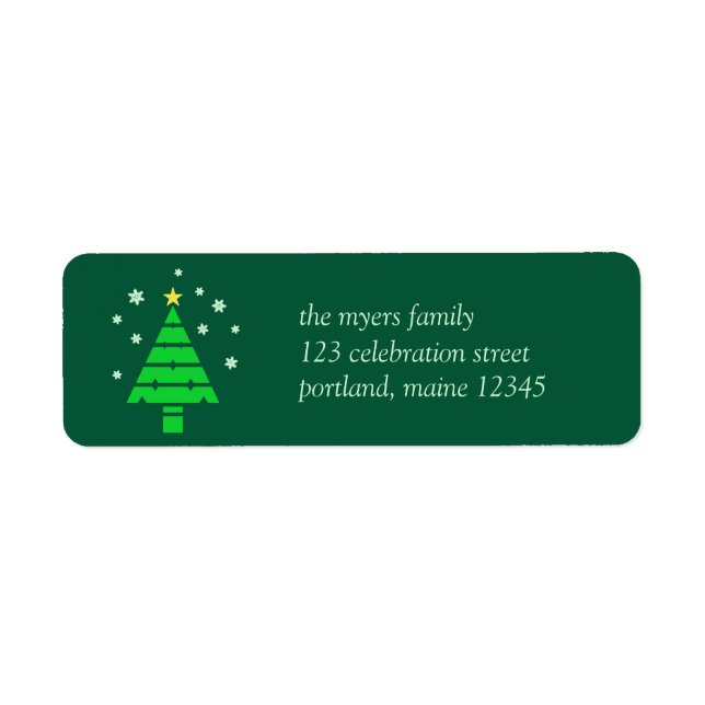 Green Christmas Tree and Snowflakes Return Address Label (Front)
