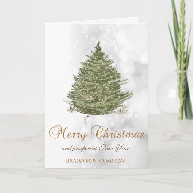 Green Christmas Tree ,Bokeh Company Holiday Card (Front)