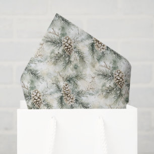 Green Christmas Tree Branches Pine Cones Tissue Paper