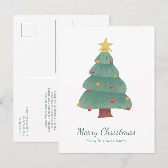 Green Christmas Tree Business Corporate Holiday Postcard (Front/Back)