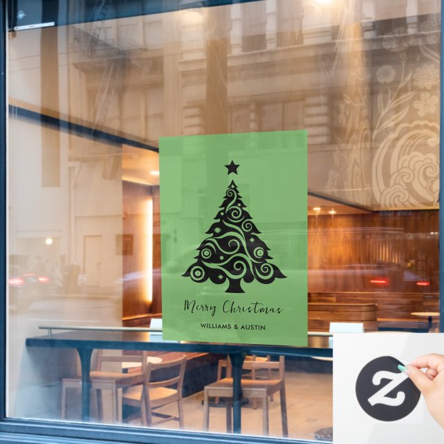 Green Christmas Tree Business Window Decoration Window Cling (Cafe Window)
