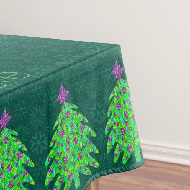Green Christmas Tree Chic Elegant Personalized Tablecloth (In Situ)