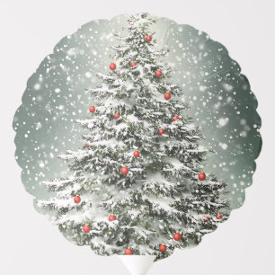 Green Christmas Tree Colorful Ornaments White Snow Balloon