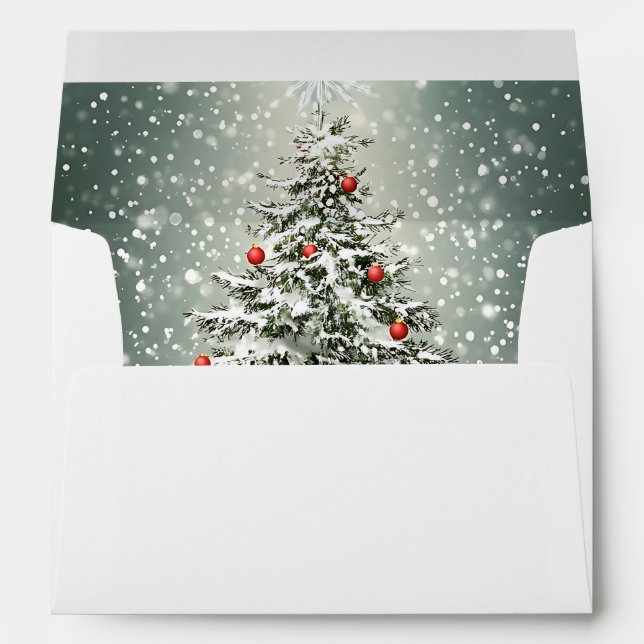 Green Christmas Tree Colorful Ornaments White Snow Envelope (Back (Bottom))