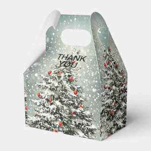 Green Christmas Tree Colorful Ornaments White Snow Favor Boxes