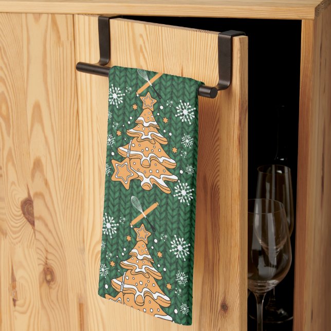 Green Christmas Tree Cookie Baking Crew Snowflakes Kitchen Towel (Thirds Fold)