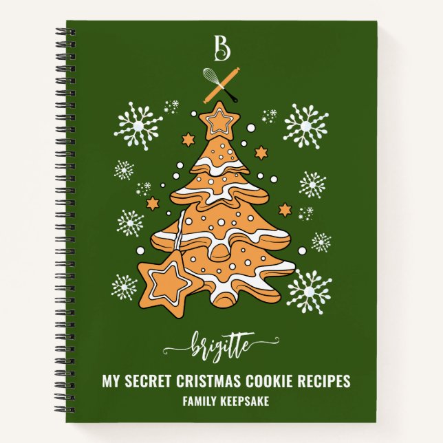 Green Christmas Tree Cookie Baking Crew Snowflakes Notebook (Front)