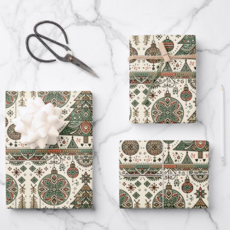 Green Christmas Tree Decor  Wrapping Paper Sheets