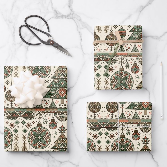 Green Christmas Tree Decor  Wrapping Paper Sheets (Front)