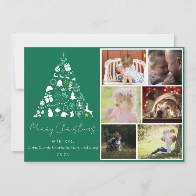 Green Christmas Tree Design Flat Holiday Card (Front)