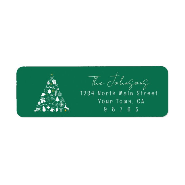 Green Christmas Tree Design Return Address Label (Front)