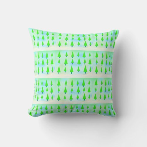 Green Christmas Tree Farm Pattern Throw Pillow