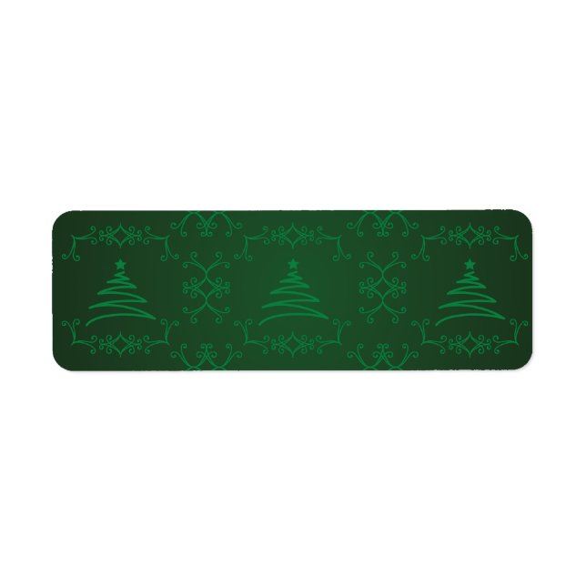 Green Christmas Tree Flourish Tile Pattern Label (Front)