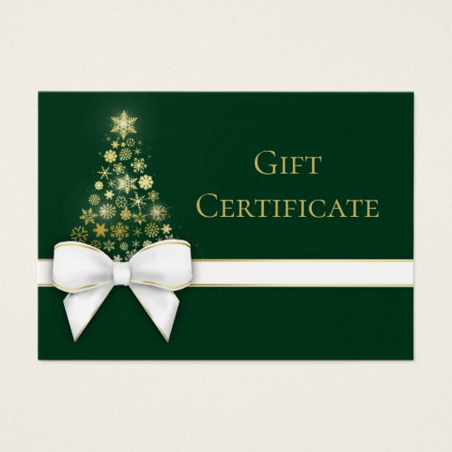 Green Christmas Tree Gold Snowflakes Bow Gift Card