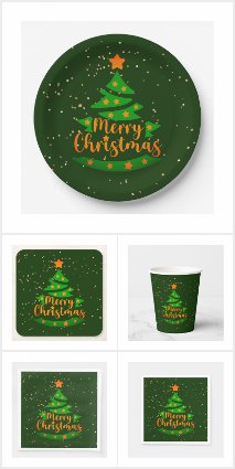 Green Christmas Tree Gold Stars 