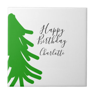 Green Christmas tree happy birthday December winte Ceramic Tile