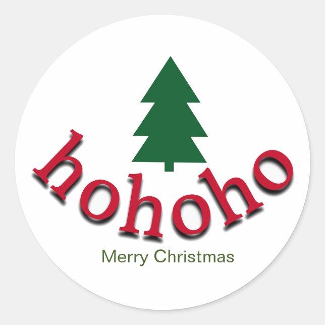 Green Christmas Tree HoHoHo Red Merry Christmas Classic Round Sticker (Front)