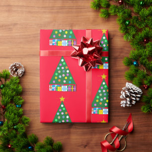 Green Christmas Tree in Red: Wrapping Paper