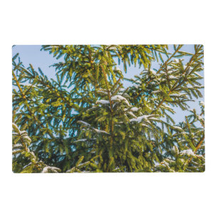 Green Christmas Tree In Snow Placemat
