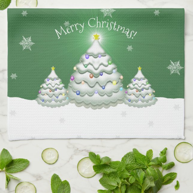 Green Christmas Tree Kitchen Towel (Folded)